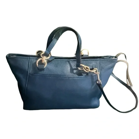 Coach Navy Leather Shoulder Tote with Gold Hardware - Picture 5 of 15